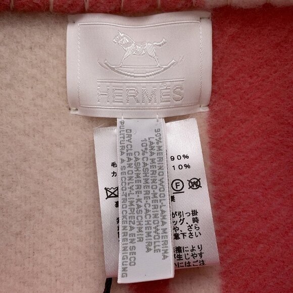 HERMES Plaid Avalon Blanket Merino Wool 90%/Cashmere10% Rose・Errell/White - Picture 4 of 5